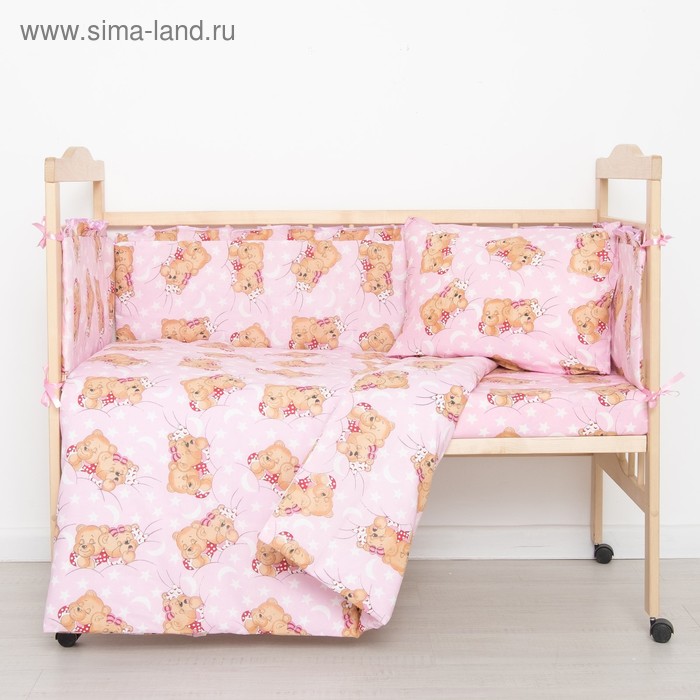Комплект в кроватку "Спящие мишки" (4 предмета), цвет розовый 415/1 - Фото 1