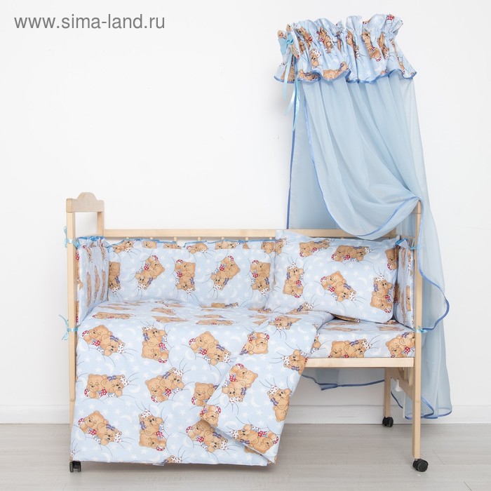 Комплект в кроватку "Спящие мишки" (7 предметов), цвет голубой 715 - Фото 1