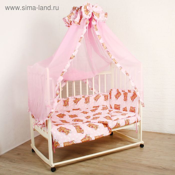 Комплект в кроватку "Спящие мишки" (5 предметов), цвет розовый 55/1 - Фото 1