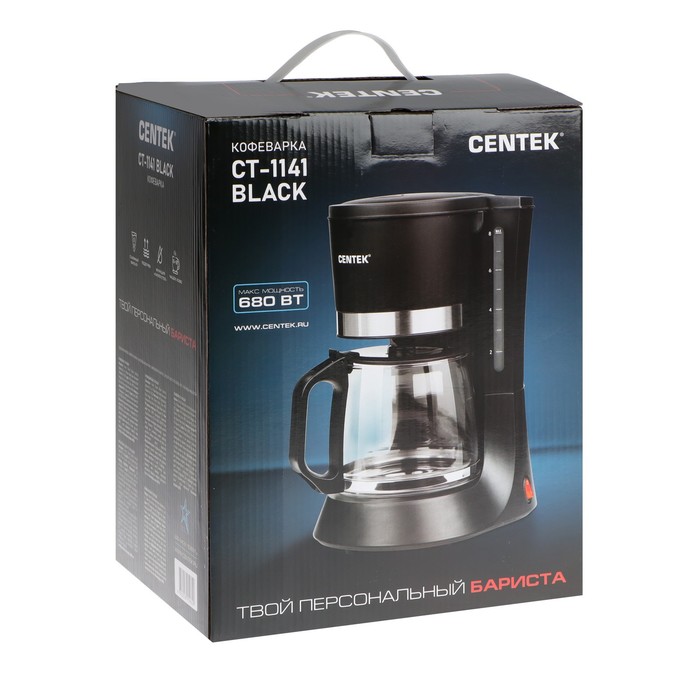 Кофеварка Centek CT-1141, капельная, 680 Вт, 1.2 л, противокапельная система, чёрная - фото 51331180