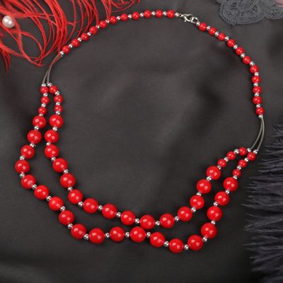 Бусы 2 яруса, шар с металлом «Коралл», 60см