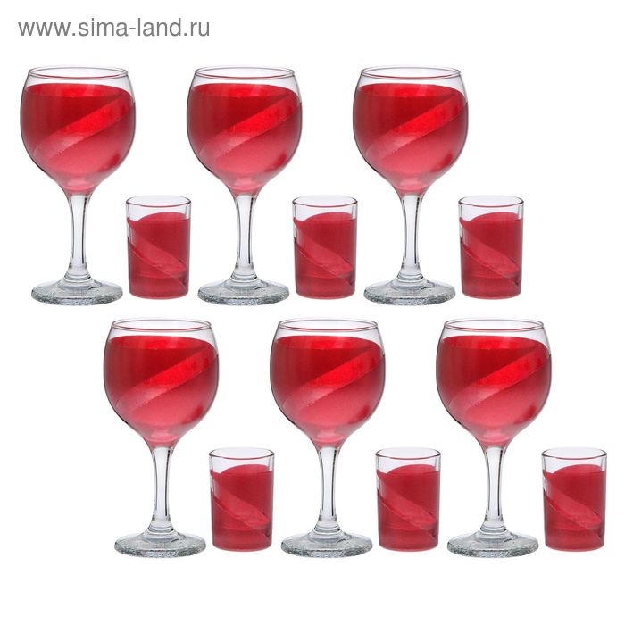 Набор для спиртных напитков, 12 предметов : 6 бокалов 290 мл, 6 стопок 50 мл, цвет красный - Фото 1