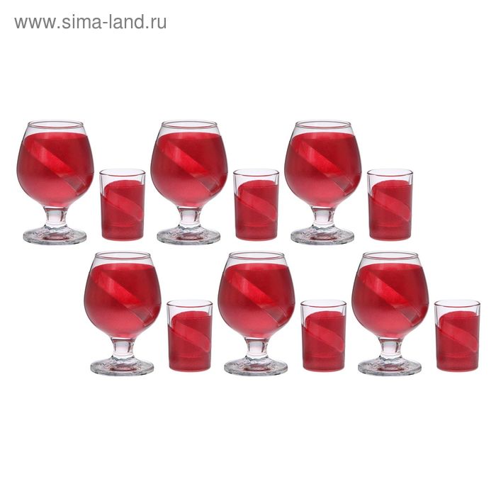 Набор для спиртных напитков "Винт", 12 предметов: 6 фужеров для коньяка 265 мл "Бистро", 6 стопок 50 мл "Ода", цвет красный - Фото 1