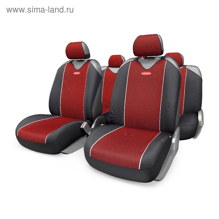 Чехол-майка AUTOPROFI CARBON PLUS CRB-902P BK/RD, закрытое сиденье, полиэстер под карбон, 9 предметов, цвет чёрный/красный