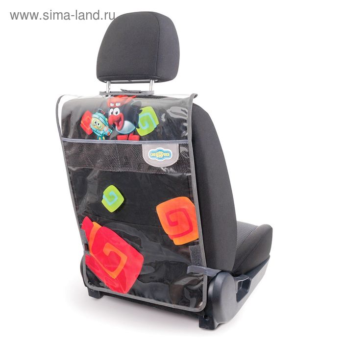 Накидка - незапинайка "Смешарики" для защиты спинки переднего сиденья от ног ребёнка, мягкий прозрачный ПВХ, цвет чёрный/тёмно-серый, SM/KMT-010 Pin - Фото 1