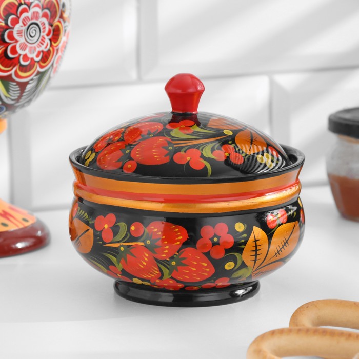 Сахарница дерево хохлома «Ягодка», 11×12 см, МИКС - Фото 1