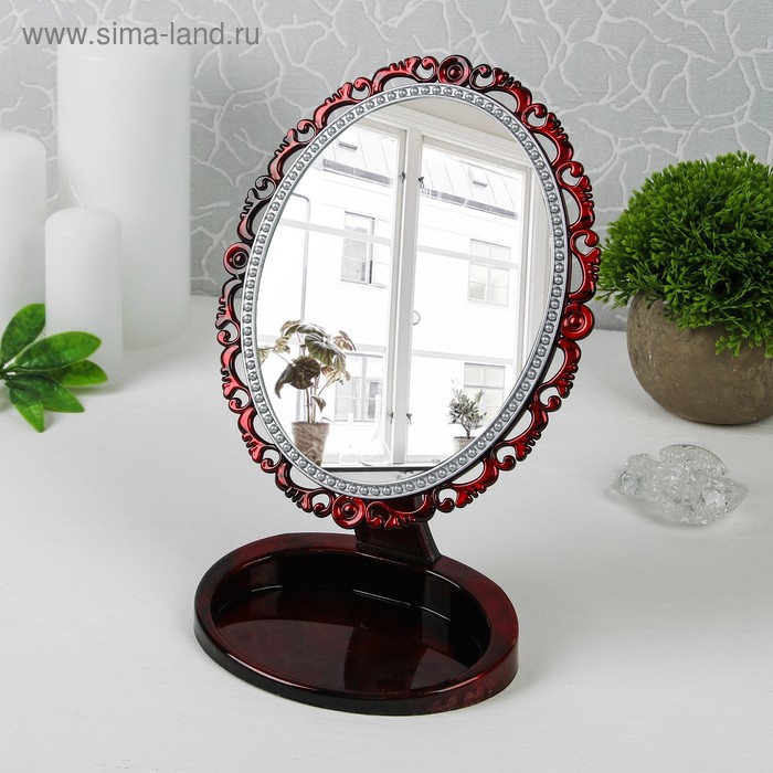 Зеркало настольное, овальное, без увеличения, одностороннее, цвет бордовый - Фото 1