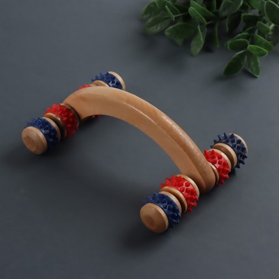 Массажёр деревянный, 15×10.5×5 см, 8 колёс, МИКС