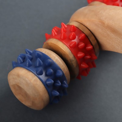 Массажёр деревянный, 15×10.5×5 см, 8 колёс, МИКС