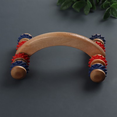 Массажёр деревянный, 15×10.5×5 см, 8 колёс, МИКС