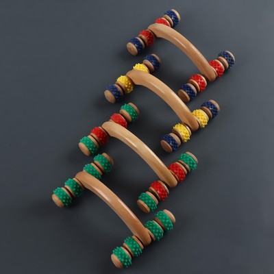 Массажёр деревянный, 15×10.5×5 см, 8 колёс, МИКС