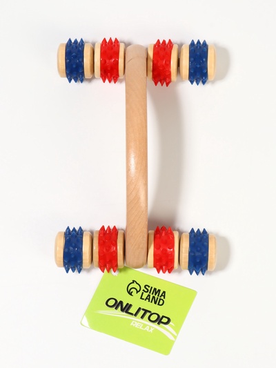 Массажёр деревянный, 15×10.5×5 см, 8 колёс, МИКС