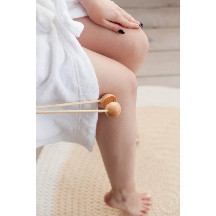 Массажёр антицеллюлитный, 32 × 6 см, 2 полушария, деревянный 12602