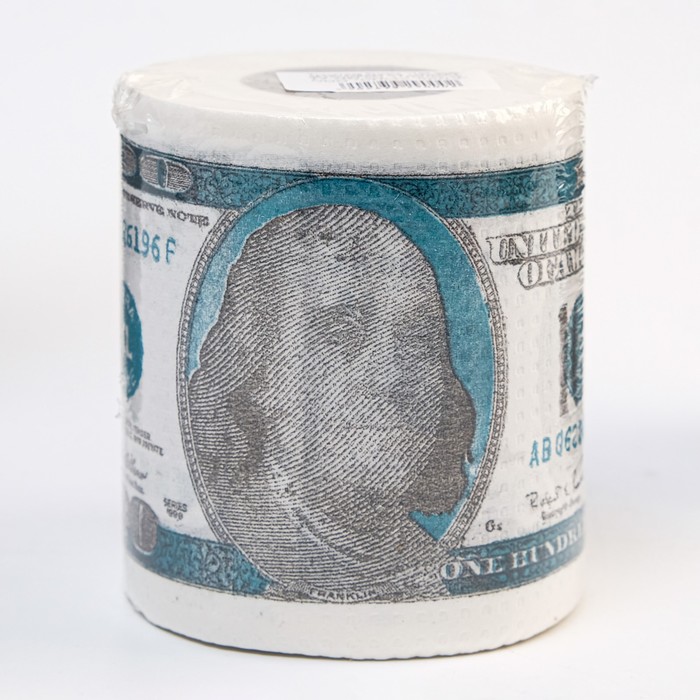 Сувенирная туалетная бумага "100 долларов", стандарт 10х10,5х10 см - Фото 1