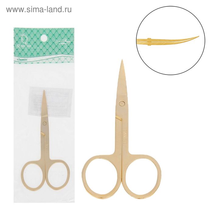 Ножницы маникюрные, широкие, загнутые, 9см, цвет золотой - Фото 1