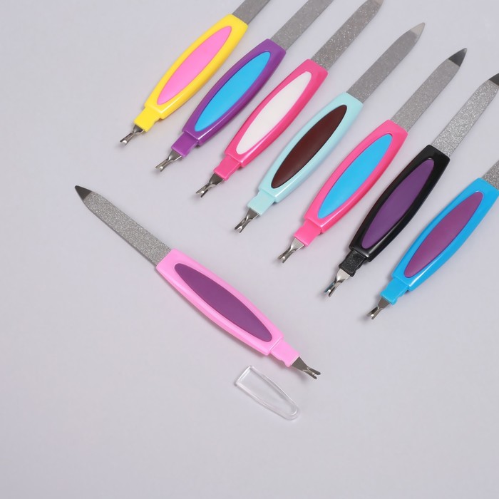 Пилка-триммер металлическая для ногтей, прорезиненная ручка, 14 см, цвет МИКС - Фото 1
