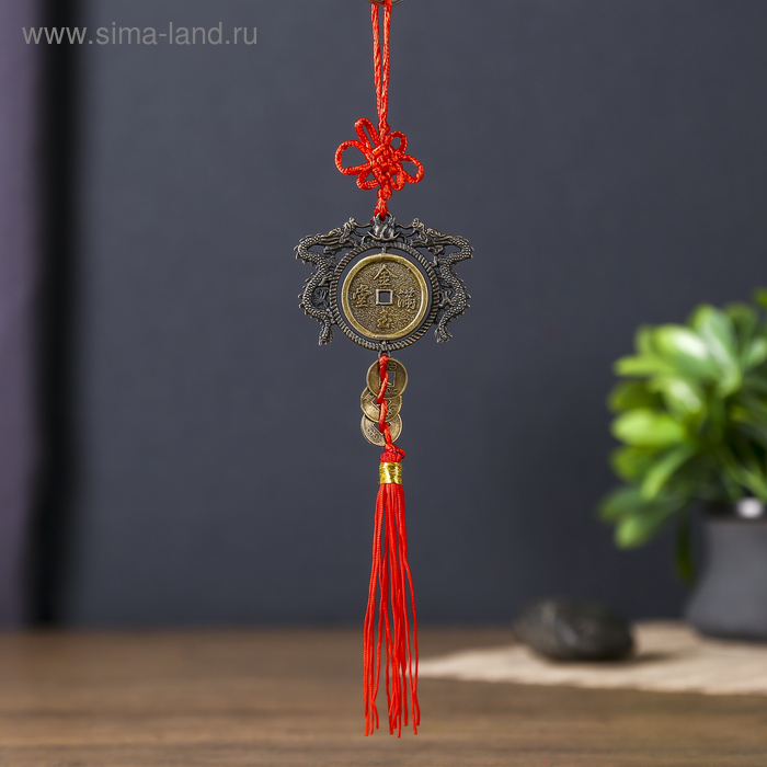 Подвеска бронза "2 дракона у монеты" d=4 см - Фото 1