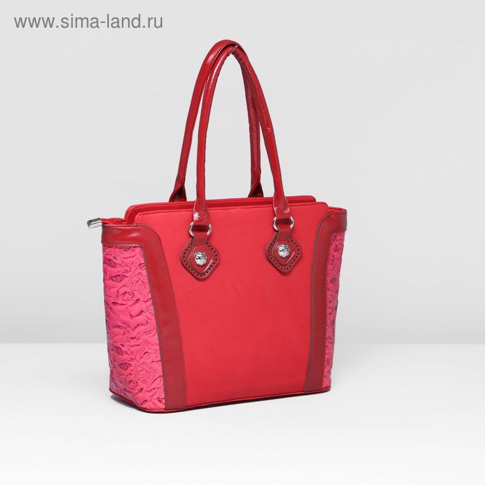 Сумка женская на молнии, 1 отдел, наружный карман, цвет розовый/красный - Фото 1