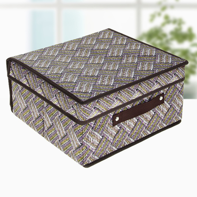 Короб стеллажный для хранения с крышкой 30×28×15 см «Клетка», цвет серо-коричневый