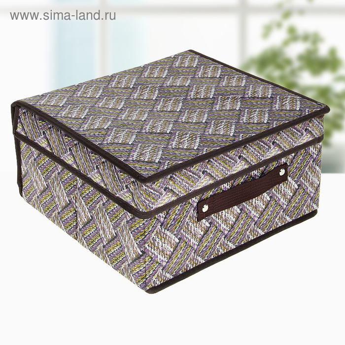 Короб стеллажный для хранения с крышкой 30×28×15 см «Клетка», цвет серо-коричневый - Фото 1