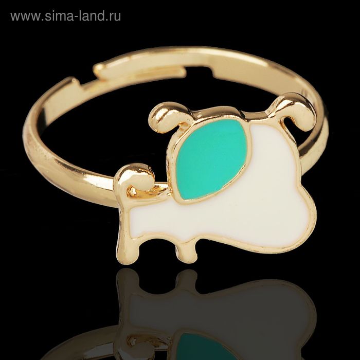 Кольцо "Собачка", цвет молочно-голубой в золоте, безразмерное - Фото 1
