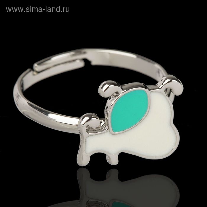 Кольцо "Собачка", цвет молочно-голубой в серебре, безразмерное - Фото 1