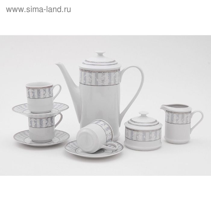 Сервиз кофейный "Сабина", 15 предметов, чашкой, 0,15 л, серые полосы, белый узор - Фото 1