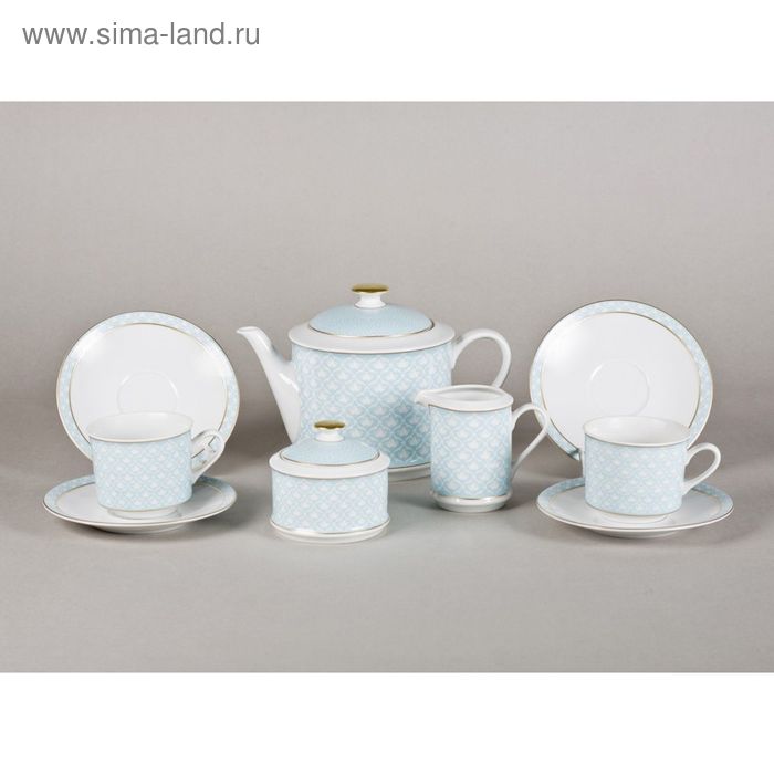 Сервиз чайный "Сабина", 15 предметов, голубой, белый узор - Фото 1