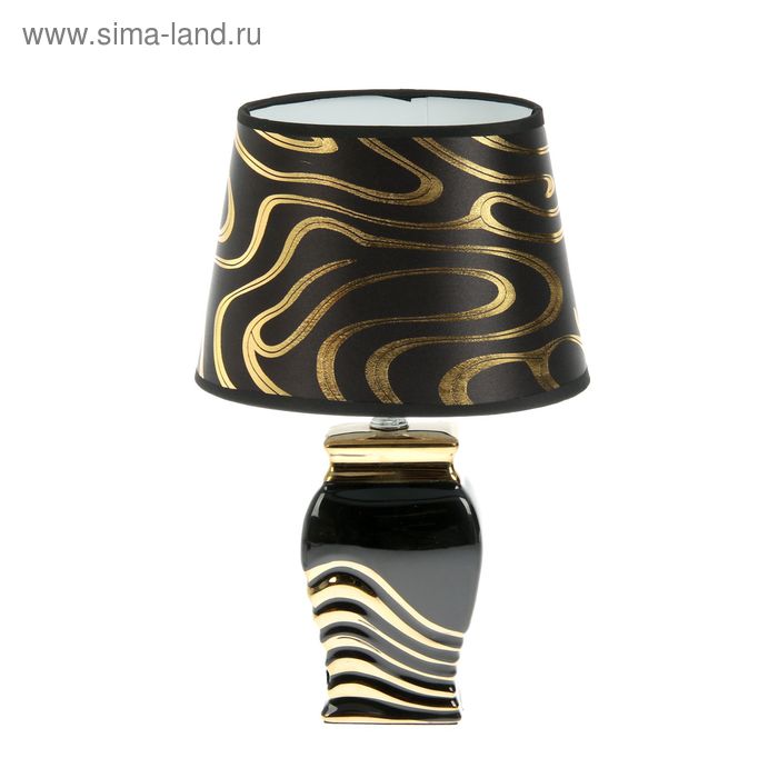 Лампа настольная керамика "Течение" чёрная с золотом 220V Е14 31х20х20 см - Фото 1