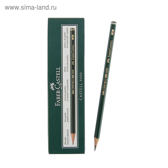 Карандаш художественный чёрнографитный Faber-Castel CASTELL® 9000 профессиональные 4B зелёный - Фото 1