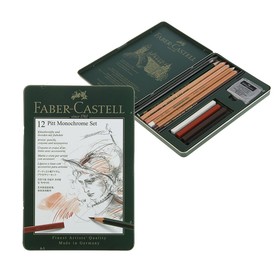 Карандаши художественные (набор) Faber-Castell PITT Monochrome, 12 штук, в металлической коробке