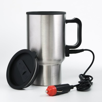 Термокружка Мастер К, 450 мл, 16×8.5 см, автомобильная, сохраняет тепло 4 ч, 16×8.5 см, нержавеющая сталь, серебристая