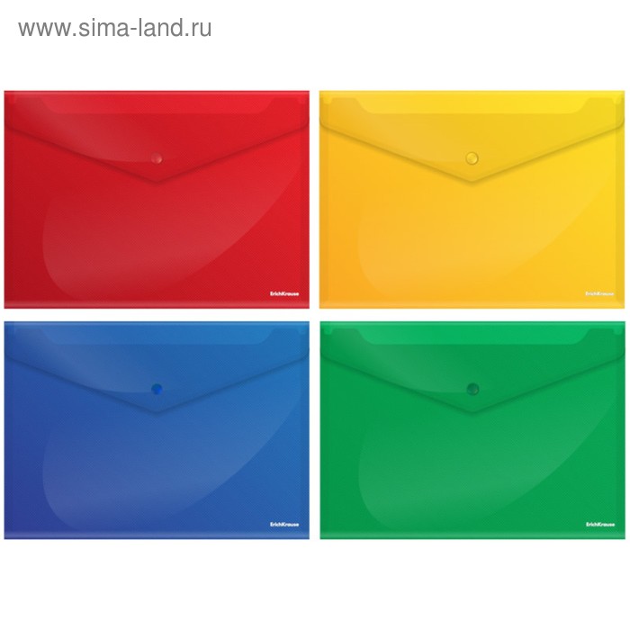 Папка-конверт на кнопке А4, 180 мкм, Erich Krause Envelope, непрозрачная, вместимость 100 листов, микс - Фото 1
