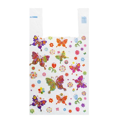 Пакет "Бабочки", полиэтиленовый, майка, 28 х 50 см, 12 мкм