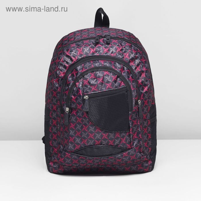 Рюкзак школьный 077-059, отд на молнии, 3 н/кармана, розовый рисунок/фон черный - Фото 1