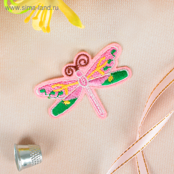 Термоаппликация "Стрекоза", 5,8*4,2см, цвет розовый