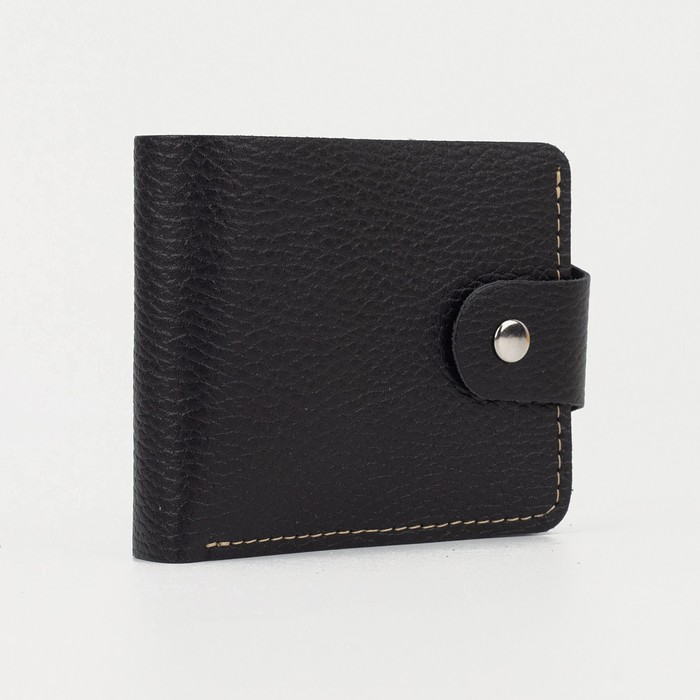 Портмоне мужское на кнопке, для карт, для монет, чёрное - Фото 1