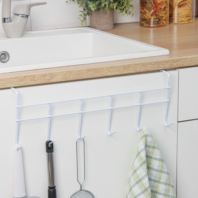 Вешалка на дверь на 6 крючков Доляна «Моно», 44×9×15 см, белая