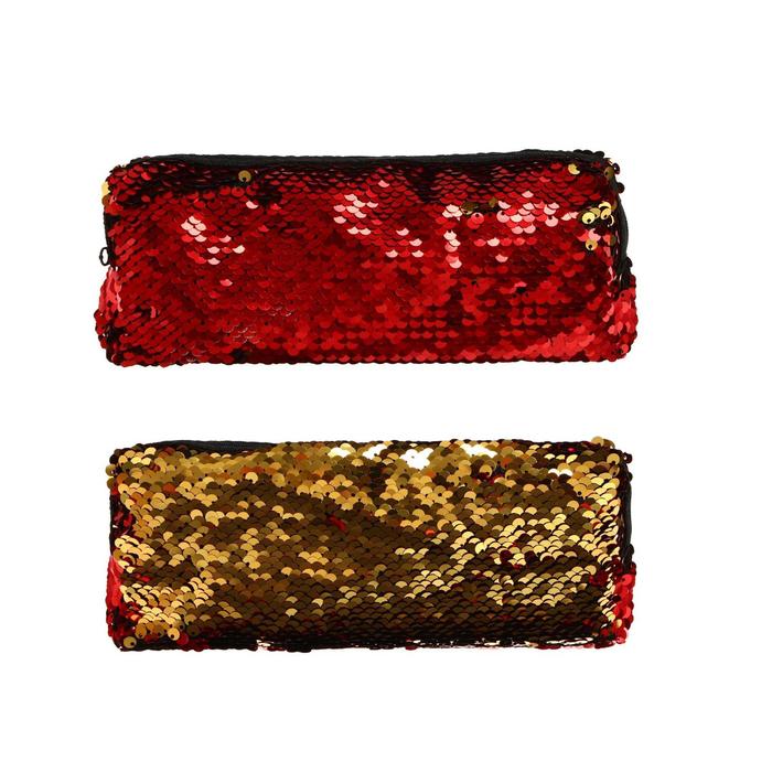 Пенал школьный "Пайетки" на молнии, двухцветный, красный/золотистый - Фото 1