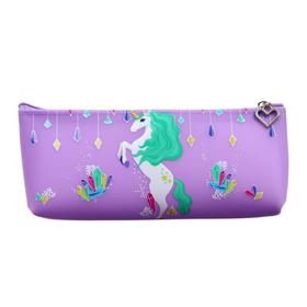 Пенал школьный, на молнии силиконовый «Единорог», сиреневый