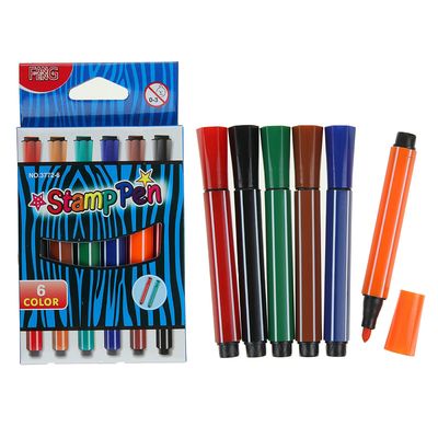 Фломастеры «Полоски», 6 цветов, толстые, в картонной коробке, вентилируемый колпачок