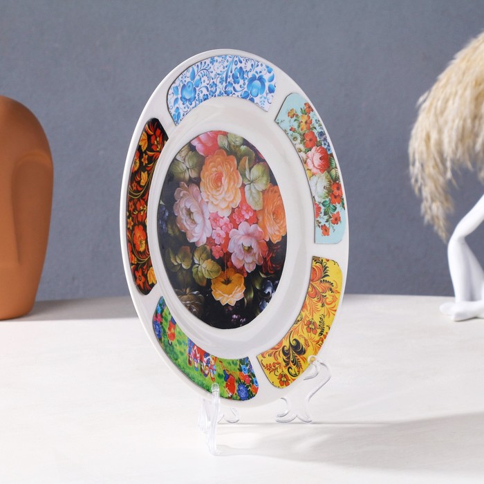 Тарелка декоративная "Жостово. Пышные цветы", настенная, d=20 см, ручная работа - фото 1908307583