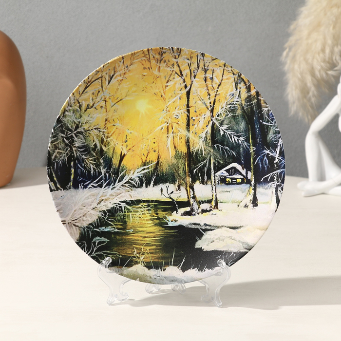 Тарелка декоративная «Зимний лес», с рисунком на холсте, D = 19,5 см - Фото 1