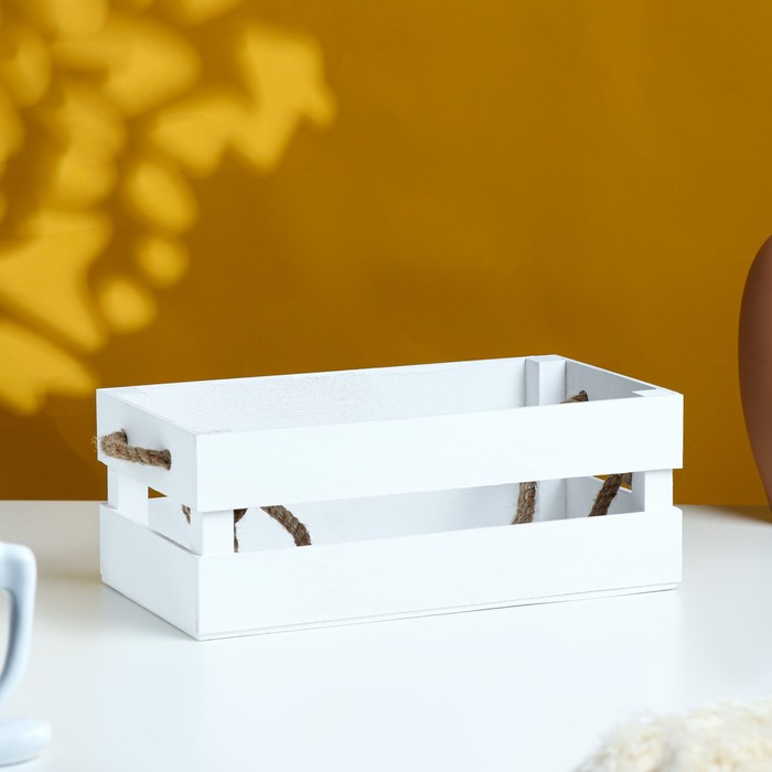 Кашпо для цветов «Двушка лайт», 24.5×13.5×9 см, деревянное, ручка - верёвка, белое - Фото 1