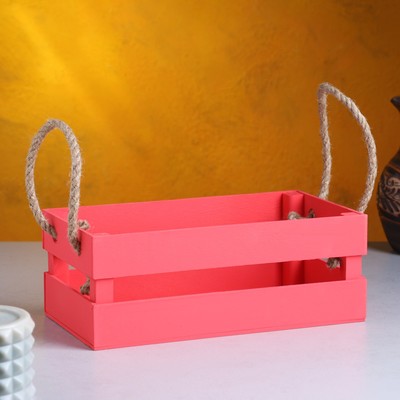 Кашпо деревянное 24.5×13.5×9 см "Двушка Лайт" реечное, ручка верёвка, розовый Дарим Красиво