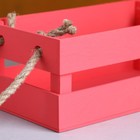 Кашпо деревянное 24.5×13.5×9 см "Двушка Лайт" реечное, ручка верёвка, розовый Дарим Красиво - фото 8315559