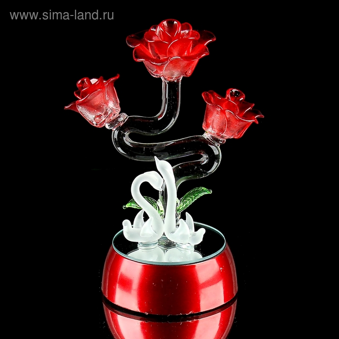 Сувенир стекло "2 лебедя с розами" свет 16,5х8,5 см - Фото 1