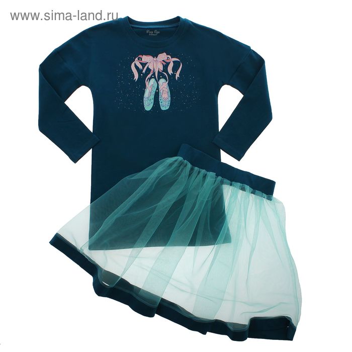 Комплект для девочки (платье, юбка), рост 104 (60) см, цвет синий - Фото 1