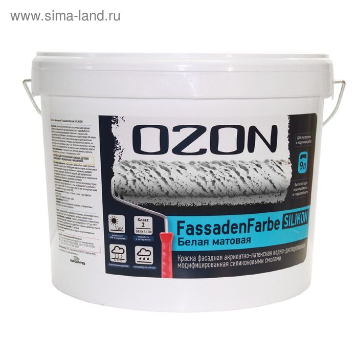 Краска фасадная OZON FassadenFarbe SILIKON ВД-АК 115АМ акриловая, база А 0,9 л (1,4 кг) - Фото 1
