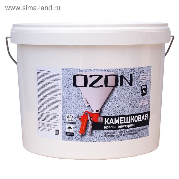 Краска акриловая текстурная OZON Камешковая ВД-АК 262М, 6кг - Фото 1